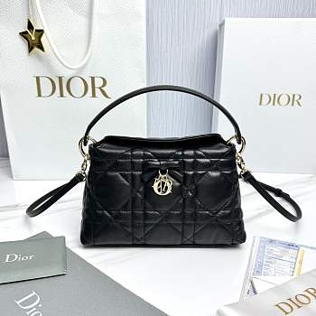 Dior Adiorable Top Handle Mini Bag Black Macrocannage Lambskin - 22.5x13x9cm