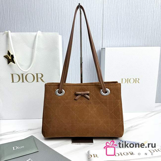 Small Dior Promenade Shopping Bag Marron Bobby Flat Cannage Suede Calfskin - 27x20x12.5cm  - 1
