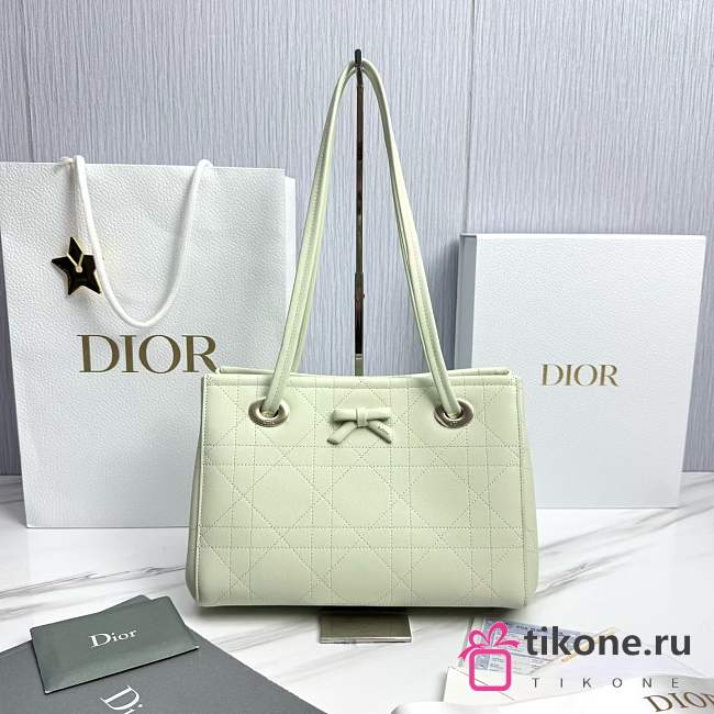 Dior Qixi Small Dior Promenade Shopping Bag Soupir Green Flat Cannage Calfskin - 27x20x12.5cm - 1