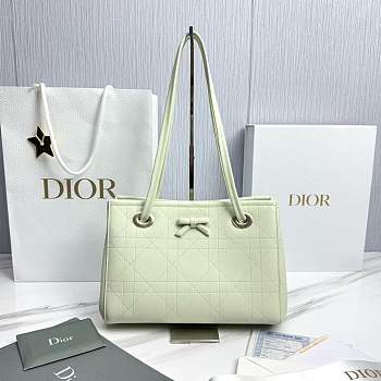 Dior Qixi Small Dior Promenade Shopping Bag Soupir Green Flat Cannage Calfskin - 27x20x12.5cm