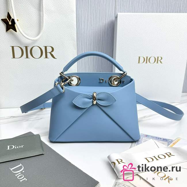 Mini Dior Cigale Bag Shiny Supple Calfskin Denim Blue - 21.5x7.5x15cm - 1