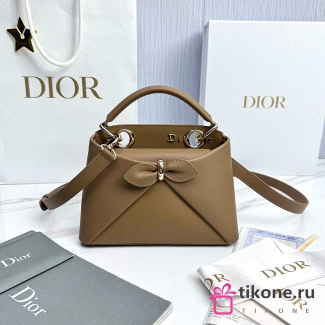 Mini Dior Cigale Bag Shiny Supple Calfskin Brown - 21.5x7.5x15cm - 1