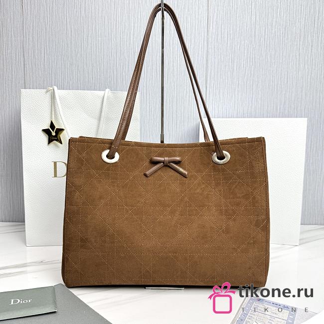 Medium Dior Promenade Shopping Bag Marron Bobby Flat Cannage Suede Calfskin - 37x28x14cm - 1