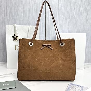 Medium Dior Promenade Shopping Bag Marron Bobby Flat Cannage Suede Calfskin - 37x28x14cm