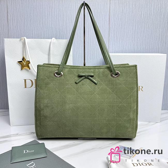 Medium Dior Promenade Shopping Bag Marron Khaki Flat Cannage Suede Calfskin - 37x28x14cm - 1