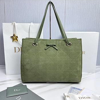 Medium Dior Promenade Shopping Bag Marron Khaki Flat Cannage Suede Calfskin - 37x28x14cm