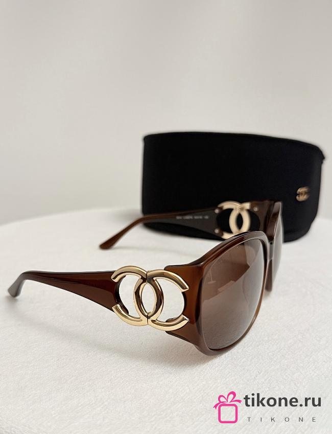 Chanel 6014 Interlocking CC Logo Square Sunglasses Brown Gold - 1