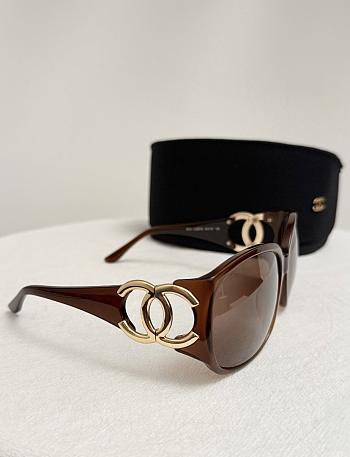 Chanel 6014 Interlocking CC Logo Square Sunglasses Brown Gold