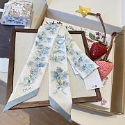 Dior Lilac Bouquet Mitzah Scarf White and Blue Silk Twill - 105x6cm - 1