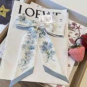 Dior Lilac Bouquet Mitzah Scarf White and Blue Silk Twill - 105x6cm - 5