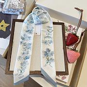 Dior Lilac Bouquet Mitzah Scarf White and Blue Silk Twill - 105x6cm - 2