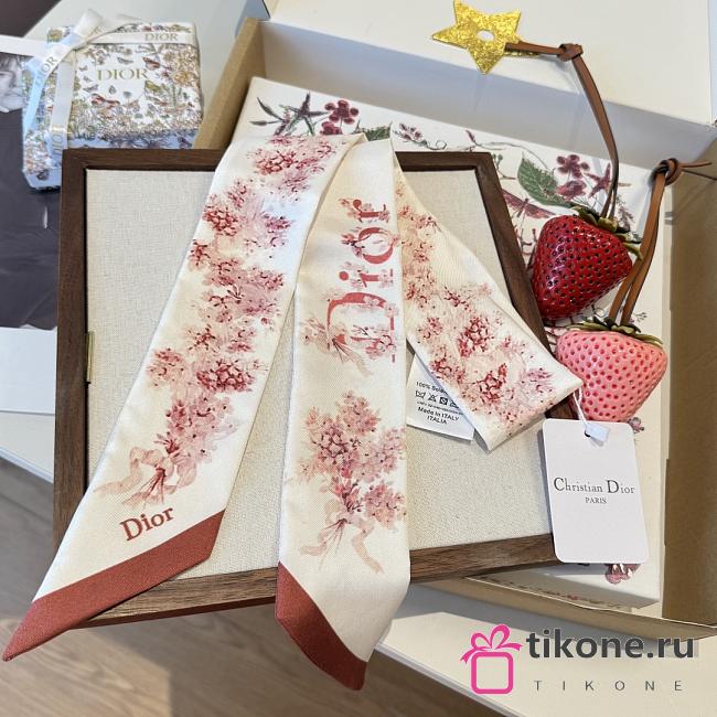 Dior Lilac Bouquet Mitzah Scarf Ivory and Pink Silk Twill - 1