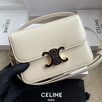 Celine Teen Triomphe Bag In Shiny Calfskin With Enamel Closure White Cotton/Black - 18.5x13.5x7cm