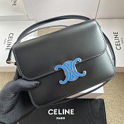 Celine Teen Triomphe Bag In Shiny Calfskin With Enamel Closure Black/Ultra Blue - 18.5x13.5x7cm - 1