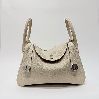 Hermes Lindy 26 Clémence Leather Silver Hardware Milkshake White - 26x18x14cm