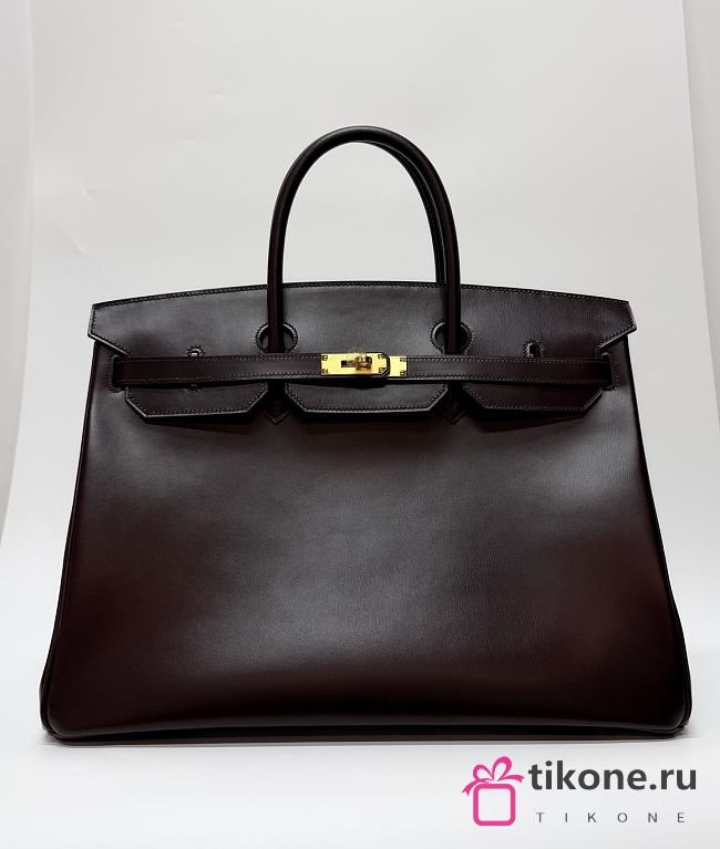 Hermes Birkin 40 Box Leather Gold Hardware Chocolate - 40x30x21cm - 1