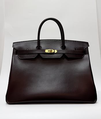 Hermes Birkin 40 Box Leather Gold Hardware Chocolate - 40x30x21cm