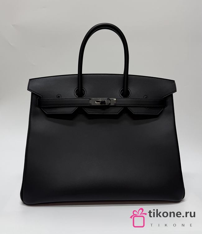 Hermes Birkin 35 Box Leather Ruthenium Hardware So Black - 35x25x18cm - 1