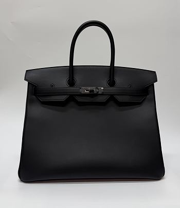 Hermes Birkin 35 Box Leather Ruthenium Hardware So Black - 35x25x18cm