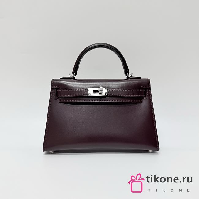 Hermes Kelly 19 Box Leather Silver Hardware Burgundy - 20x13x6cm - 1