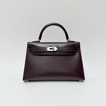 Hermes Kelly 19 Box Leather Silver Hardware Burgundy - 20x13x6cm