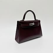 Hermes Kelly 19 Box Leather Silver Hardware Burgundy - 20x13x6cm - 5