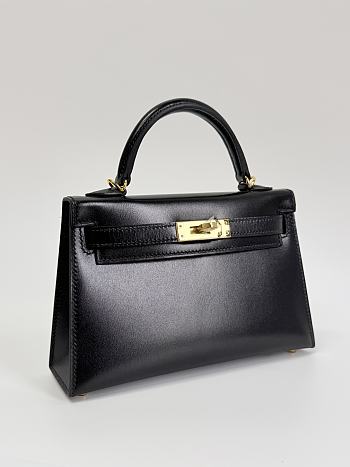 Hermes Kelly 19 Box Leather Gold Hardware Black - 20x13x6cm