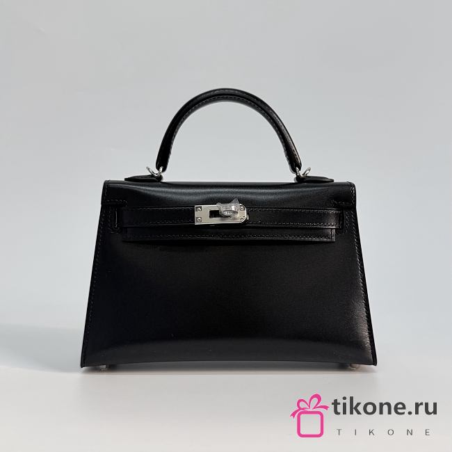 Hermes Kelly 19 Box Leather Silver Hardware Black - 20x13x6cm - 1