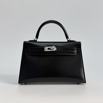 Hermes Kelly 19 Box Leather Silver Hardware Black - 20x13x6cm