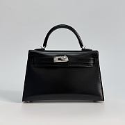 Hermes Kelly 19 Box Leather Silver Hardware Black - 20x13x6cm - 4