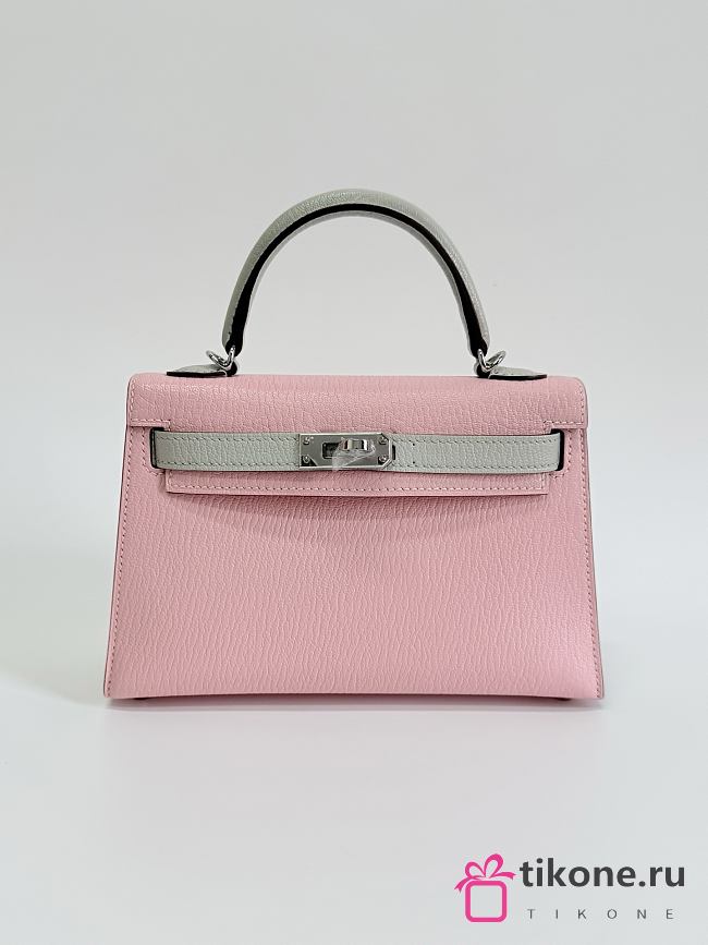 Hermes Kelly 19 Chèvre Leather Silver Hardware Sakura Pink/Pearl Grey - 20x13x6cm - 1