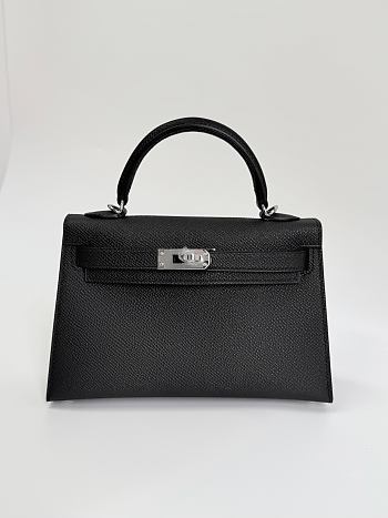 Hermes Kelly 19 Epsom Leather Silver Hardware Black - 20x13x6cm