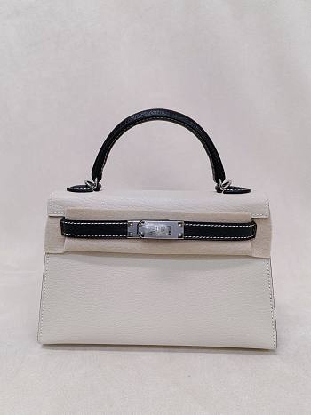 Hermes Kelly 19 Chèvre Leather Silver Hardware White/Black - 20x13x6cm
