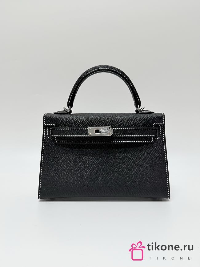 Hermes Kelly 19 Epsom Leather Silver Hardware Black/White - 20x13x6cmm - 1