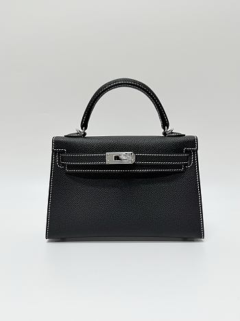Hermes Kelly 19 Epsom Leather Silver Hardware Black/White - 20x13x6cmm
