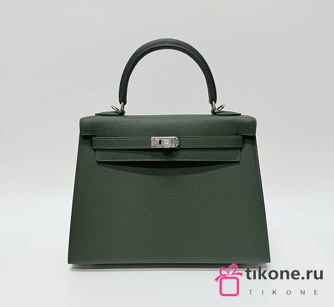 Hermes Kelly 25 Epsom Leather Silver Hardware British Green - 25x17x7cm - 1