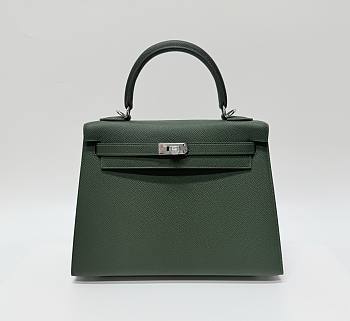 Hermes Kelly 25 Epsom Leather Silver Hardware British Green - 25x17x7cm