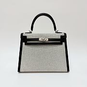 Hermes Kelly 25 Canvas Silver Hardware Natural/Black - 25x17x7cm - 1