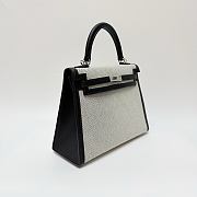 Hermes Kelly 25 Canvas Silver Hardware Natural/Black - 25x17x7cm - 5