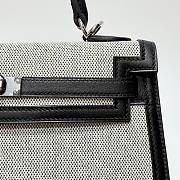 Hermes Kelly 25 Canvas Silver Hardware Natural/Black - 25x17x7cm - 3