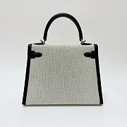 Hermes Kelly 25 Canvas Silver Hardware Natural/Black - 25x17x7cm - 2