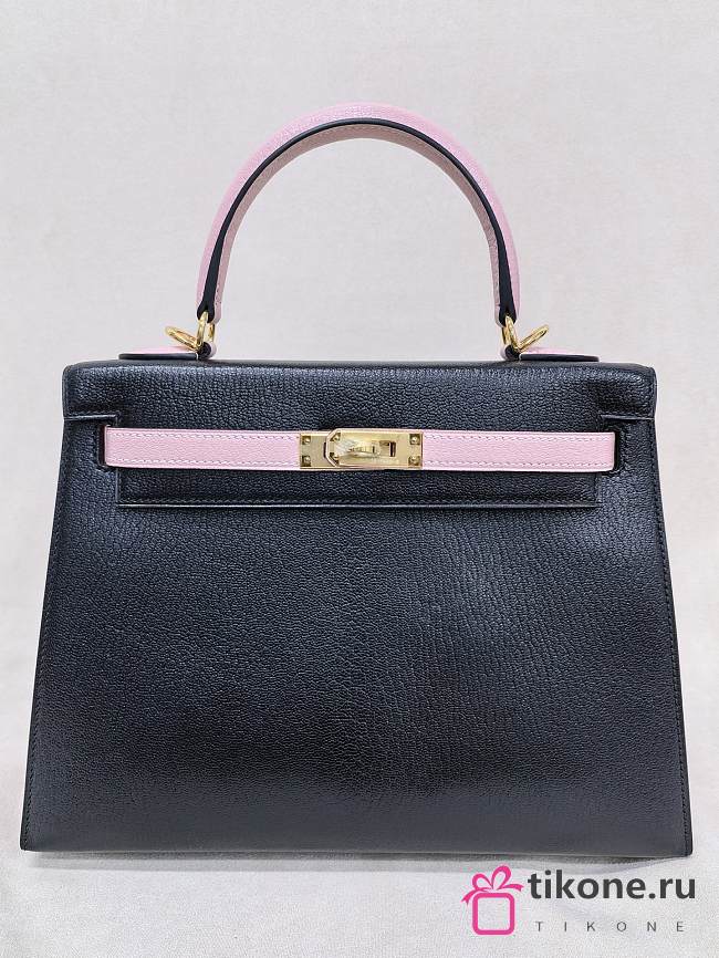 Hermes Kelly 25 Epsom Leather Gold Hardware Black/Sakura Pink - 25x17x7cm - 1