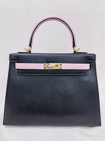 Hermes Kelly 25 Epsom Leather Gold Hardware Black/Sakura Pink - 25x17x7cm
