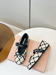 Miumiu Bouclé Check Ballerinas Ivory/Black 5F653E - 4