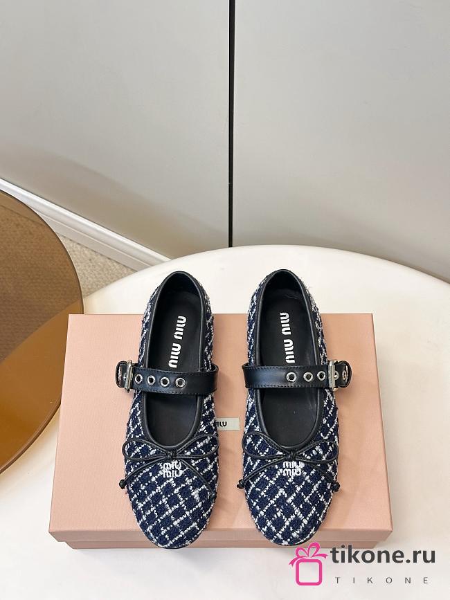 Miumiu Tweed Check Ballerinas Blue/Ivory 5F653E - 1