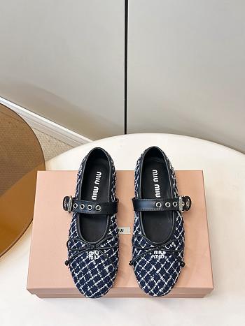 Miumiu Tweed Check Ballerinas Blue/Ivory 5F653E