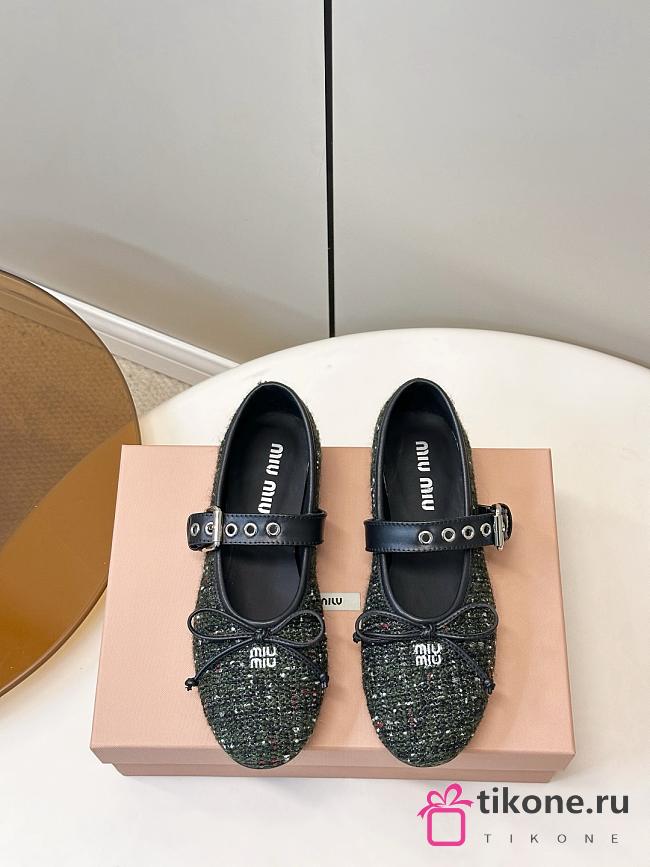 Miumiu Plaid Tweed Ballerinas Loden Green 5F653E - 1