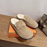 Hermes Mix Mule Suede and Shearling Beige Sadle/Écru - 1