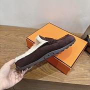 Hermes Mix Mule Suede and Shearling Marron Ébène/Écru - 2