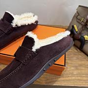 Hermes Mix Mule Suede and Shearling Marron Ébène/Écru - 3